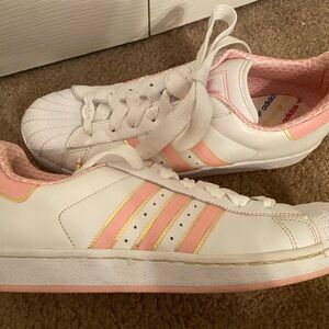 White and Pink Adidas Shelltop Women’s 11